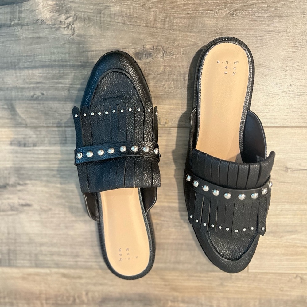 A New Day black loafers with stud and fringe detail *never worn*